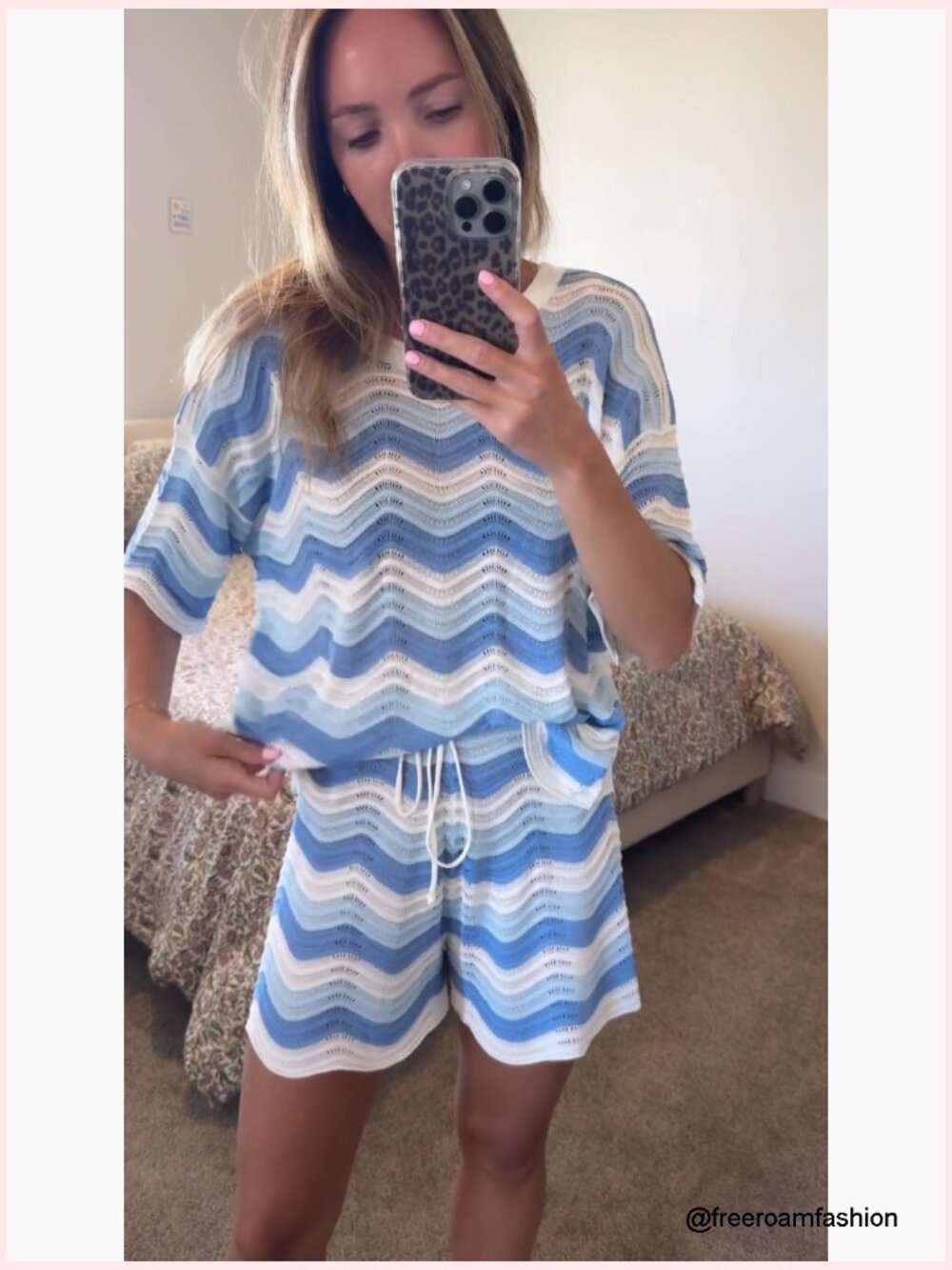 2 Piece Stripe Crochet Cover Up Set - Short Sleeve Top & Shorts - Picture 7 of 7